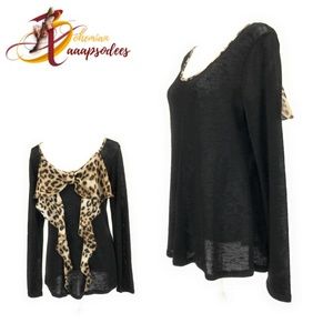 Daytrip Leopard Bow Sweater in Black
